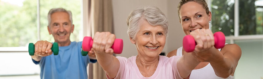 Senior woman lifting weights