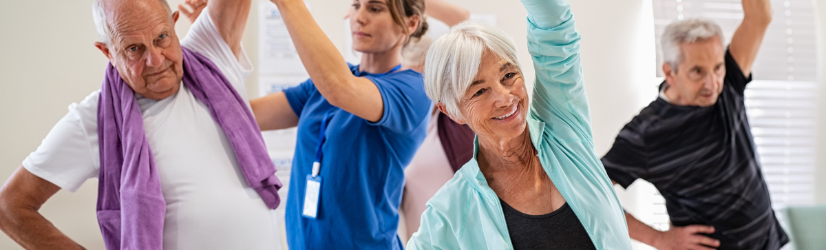 Senior care residents exercising.