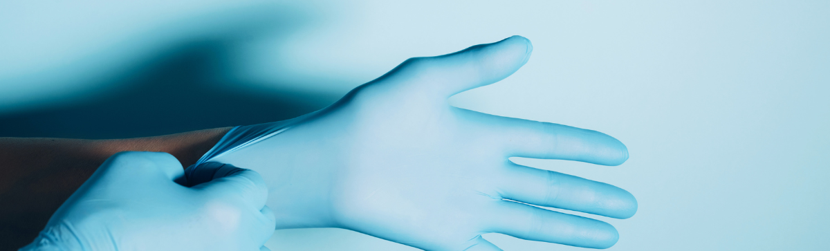 Medical gloves on hands/